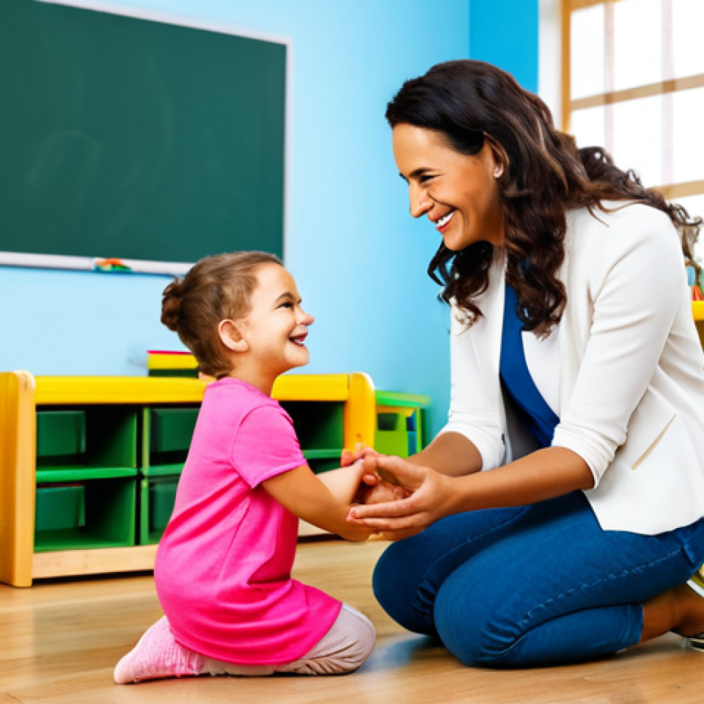 유아교육지도사 업무 중 커뮤니케이션 스킬 - Parent-Educator Communication**

"A warm, brightly lit scene in a modern daycare. A fully clothed fe...