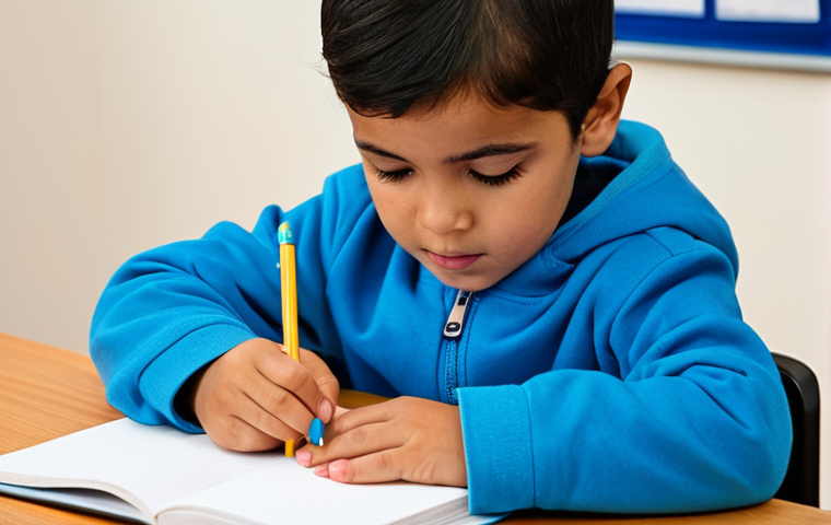 유아교육지도사로서의 교육 평가 사례 모음 - **Subject:** A dedicated childcare worker giving positive feedback to a child who is learning to dra...