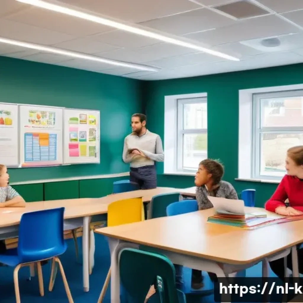 유아교육지도사 강의 계획서 샘플 다운로드 - A modern Dutch classroom setting for a child pedagogy course, featuring a diverse group of adult stu...