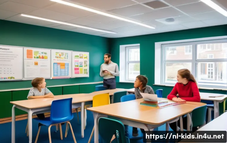 유아교육지도사 강의 계획서 샘플 다운로드 - A modern Dutch classroom setting for a child pedagogy course, featuring a diverse group of adult stu...