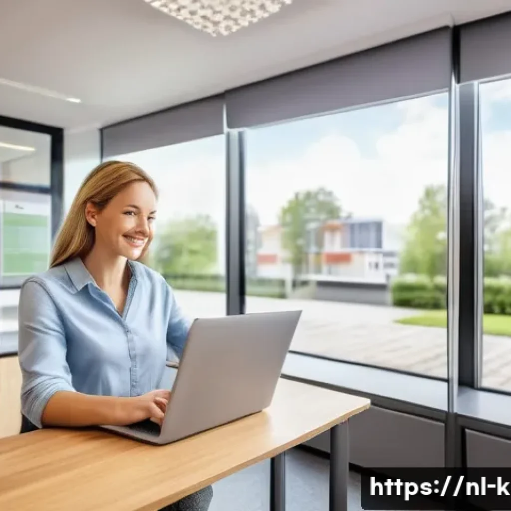 유아교육지도사 연봉 협상 성공 비법 - A professional Dutch early childhood educator in a modern childcare center office, dressed neatly in...