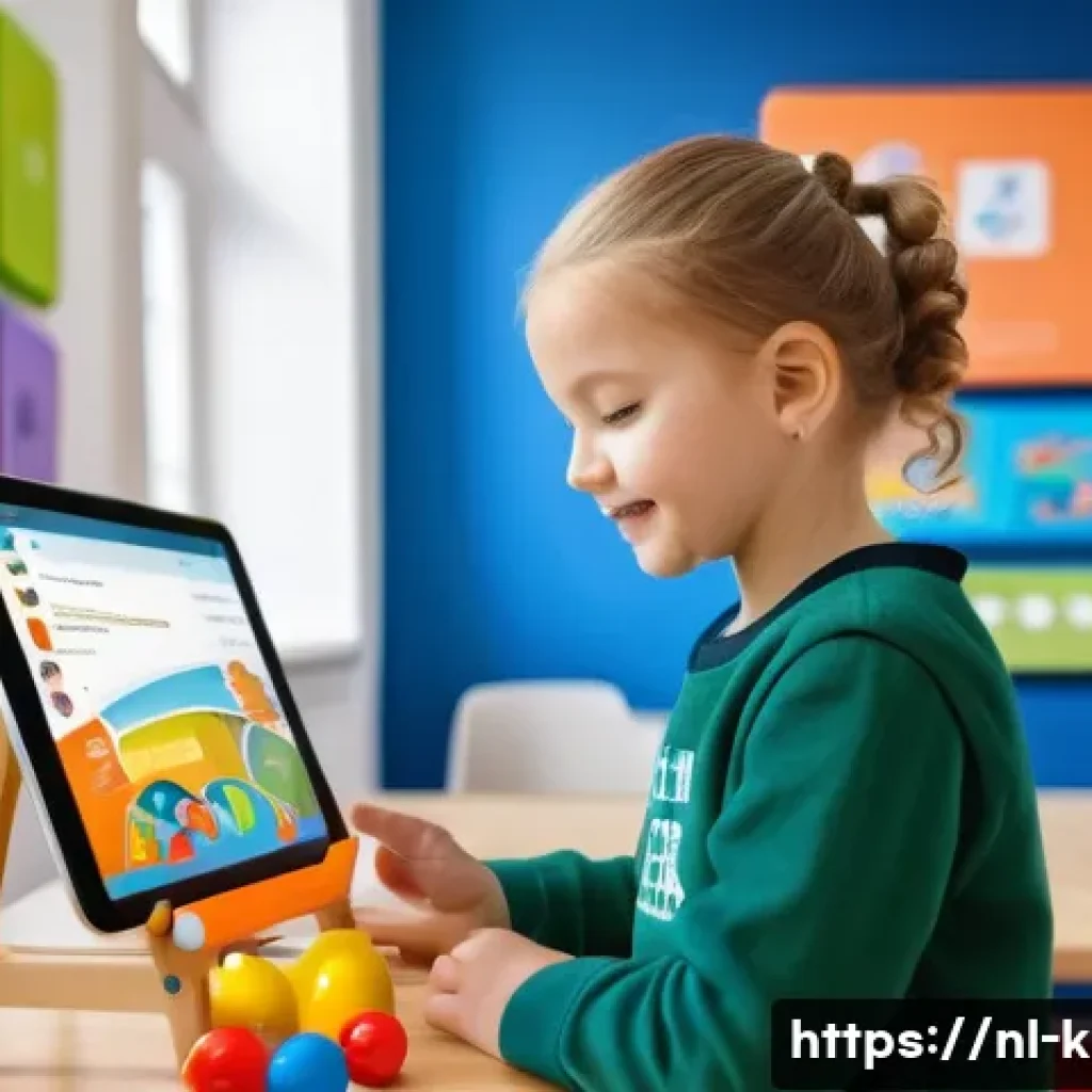 유아교육지도사 경력관리 앱 추천 - A professional childcare worker using a sleek tablet app in a modern daycare setting in the Netherla...