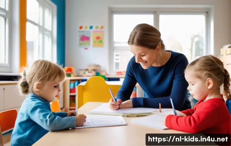 유아교육지도사 교육 사례 작성법 - A professional early childhood education setting in the Netherlands, showing a diverse group of chil...