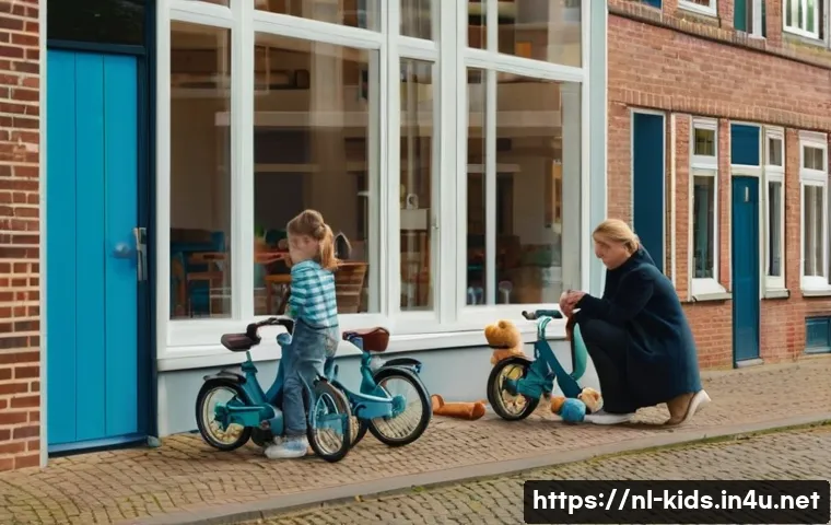 유아교육지도사로서 이직 후 첫 직무 적응법 - ) A calm Dutch daycare morning drop-off scene: a warm, photorealistic candid moment showing a caregi...