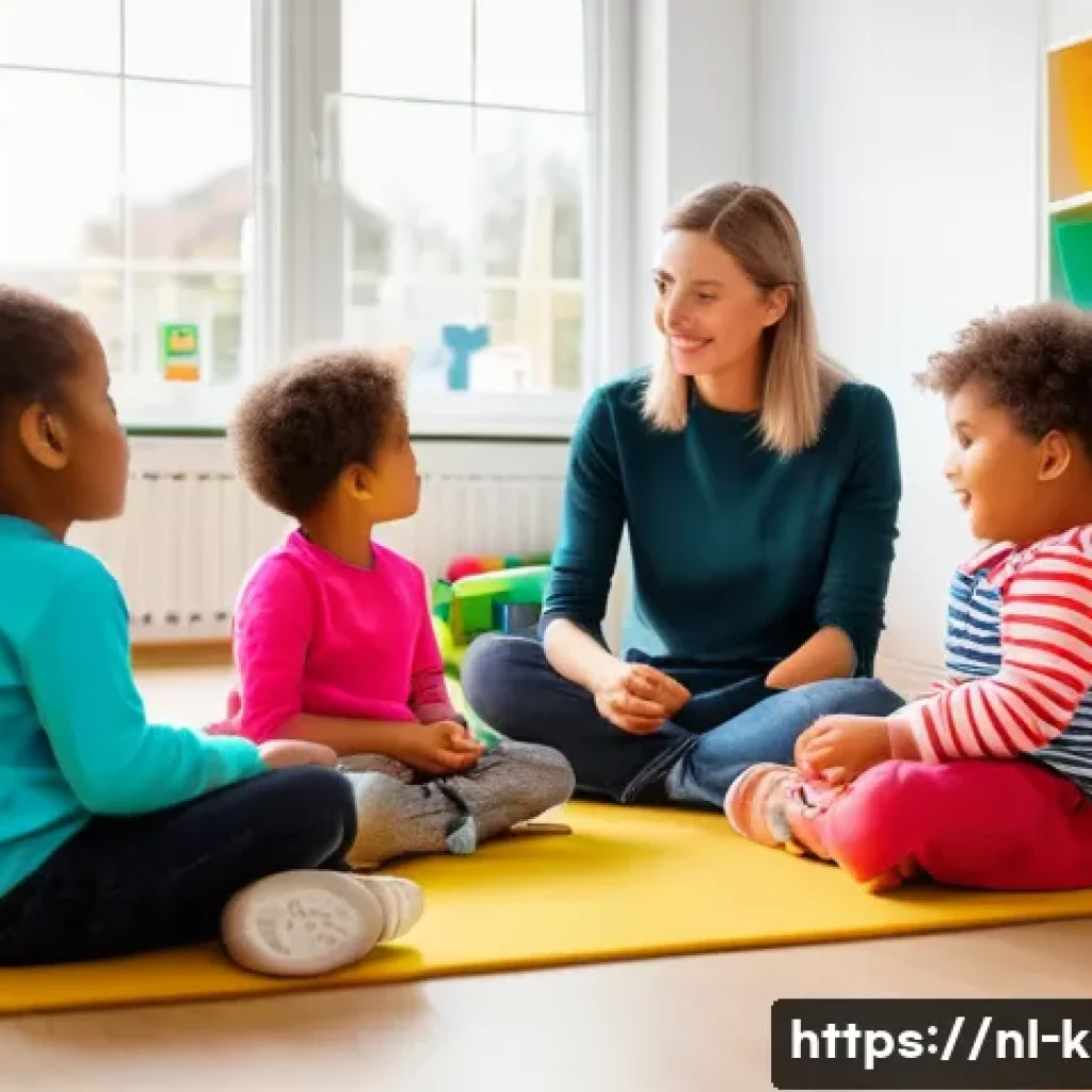 유아교육지도사 실기 시험 꿀팁 - A warm and inviting childcare classroom scene in the Netherlands, showing a caregiver attentively ob...