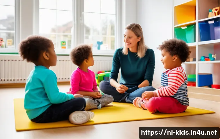 유아교육지도사 실기 시험 꿀팁 - A warm and inviting childcare classroom scene in the Netherlands, showing a caregiver attentively ob...