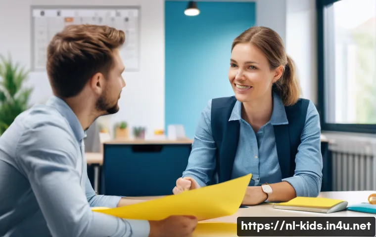 유아교육지도사로서의 상급자와의 소통 팁 - A professional Dutch childcare worker attentively engaging in active listening with her supervisor i...
