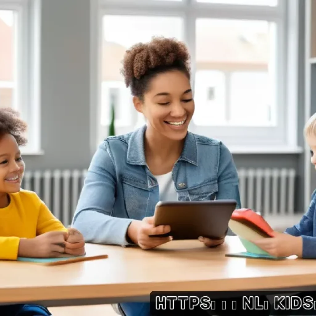 유아교육지도사로서의 평생 학습 계획 - A modern Dutch childcare classroom scene featuring a diverse group of children engaged in playful le...
