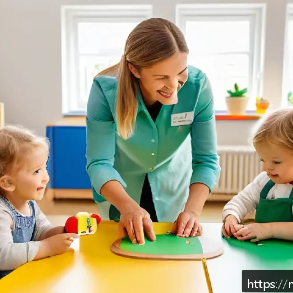 유아교육지도사 취업 성공 전략 - A warm and inviting daycare center scene in the Netherlands, showing a diverse group of children age...