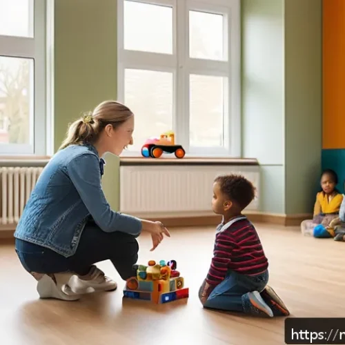 유아교육지도사 필기시험 합격 후 실기시험 준비법 - A realistic classroom scene in a Dutch early childhood education center, showing a young female peda...